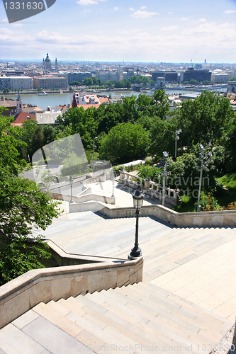 Image of The stairs of the Fisherman's Bastion and panorama, Budapest, Hu