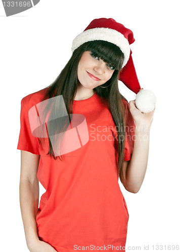 Image of girl in a red dress and hat santa