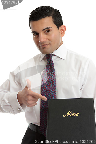 Image of Man with a menu or other book