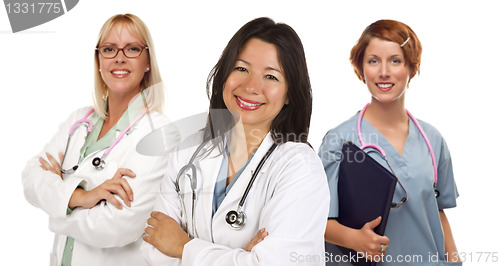 Image of Three Female Doctors or Nurses on White