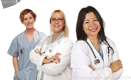 Image of Three Female Doctors or Nurses on White