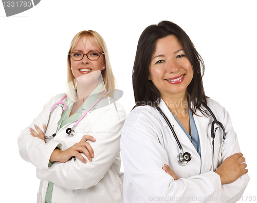 Image of Two Female Doctors or Nurses on White