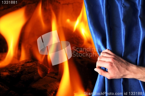 Image of fire and curtain