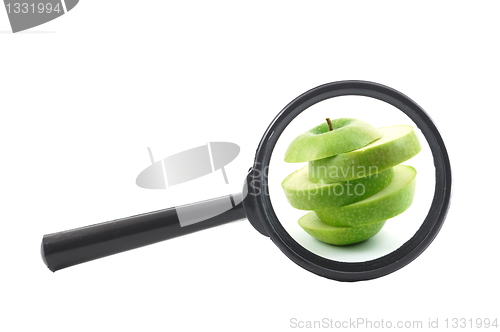 Image of magnifying glass and apple