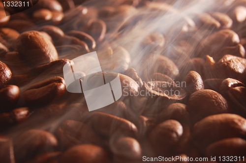 Image of coffee beans with steam