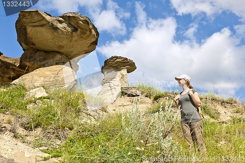 Image of Hiker in badlands of Alberta, Canada