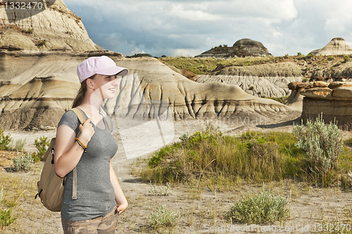 Image of Hiker in badlands of Alberta, Canada