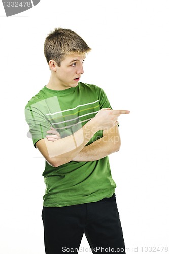 Image of Young man pointing to the side