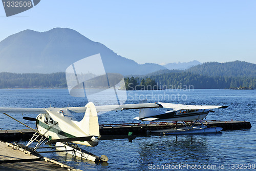 Image of Sea planes at dock in Tofino, Vancouver Island, Canada