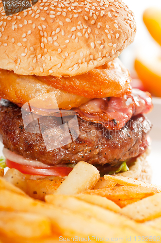 Image of classic hamburger sandwich and fries