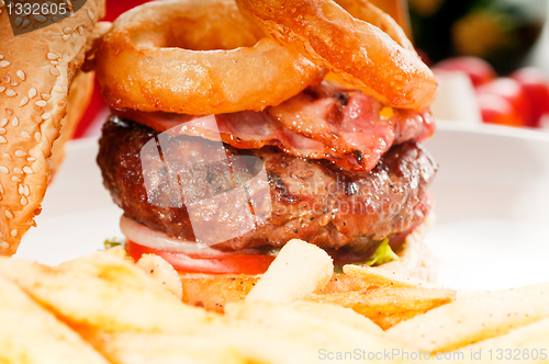 Image of classic hamburger sandwich and fries