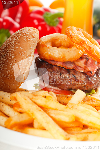 Image of classic hamburger sandwich and fries
