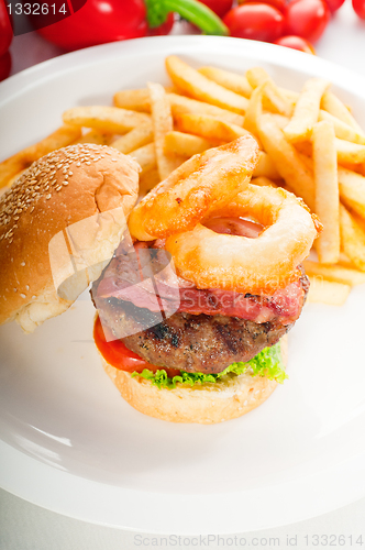 Image of classic hamburger sandwich and fries