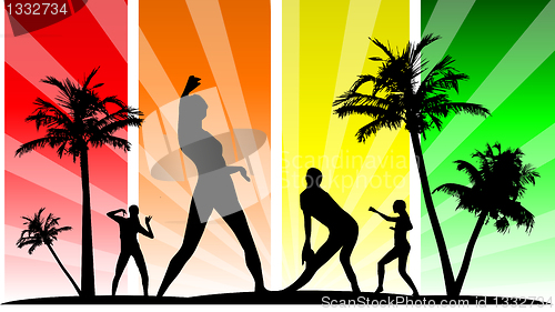 Image of Vector editable dancing silhouette group