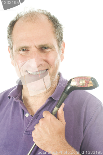 Image of   handsome middle age senior golfer man wood golf club