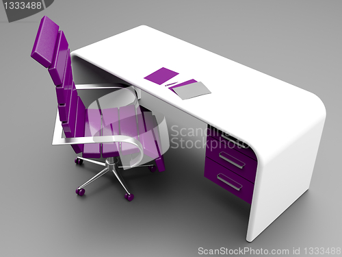 Image of Stylish workplace in purple and white colors