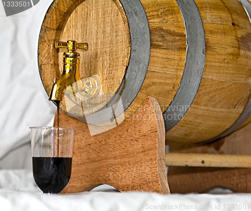 Image of Pouring up a glass of nocino, from a barrel