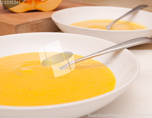 Image of Plates of Butternut Squash Soup 
