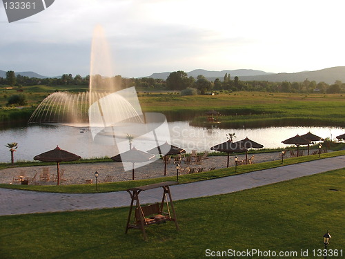 Image of fountain in sunset