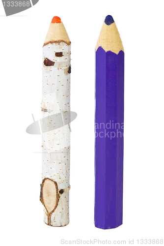 Image of Two big fancy wooden pencils