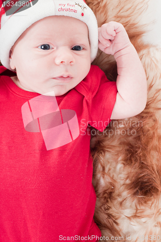 Image of Newborn baby in chritstmas hat
