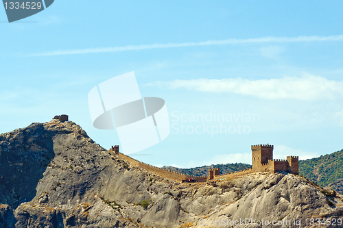 Image of Genoese fortress just after the dawn. Crimea. Sudak