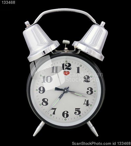 Image of traditional alarm clock (black background)
