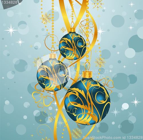 Image of abstract blue background with Christmas balls