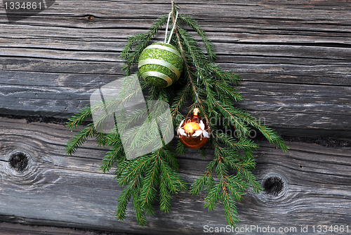 Image of Christmas Tree Twig and Decorations