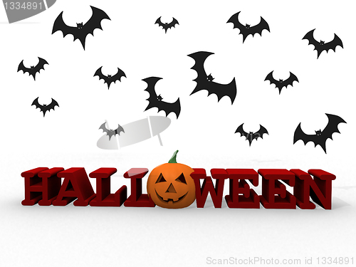 Image of Halloween letters with pumpkin and bats