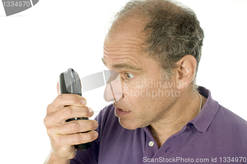 Image of senior man telephone angry emotion