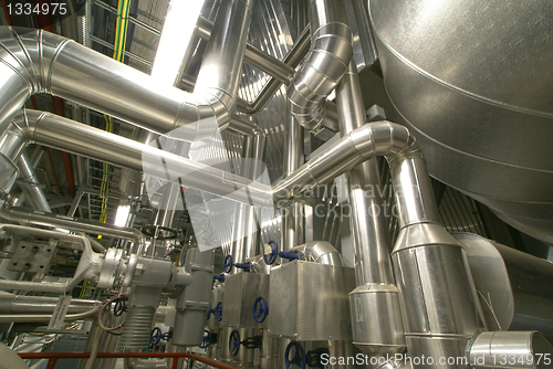 Image of Industrial zone, Steel pipelines, valves and ladders