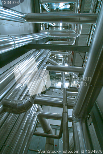 Image of Industrial zone, Steel pipelines in green tones