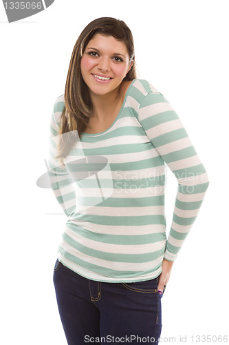 Image of Pretty Smiling Ethnic Female Portrait on White