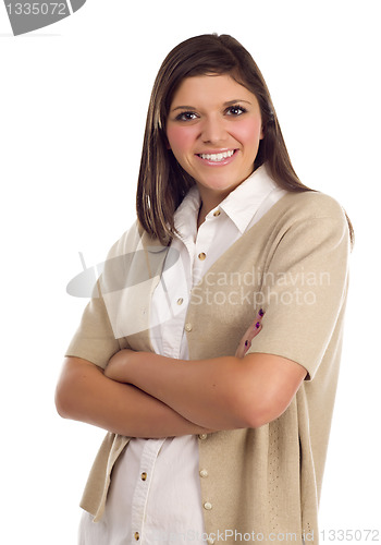 Image of Pretty Smiling Ethnic Female Portrait on White