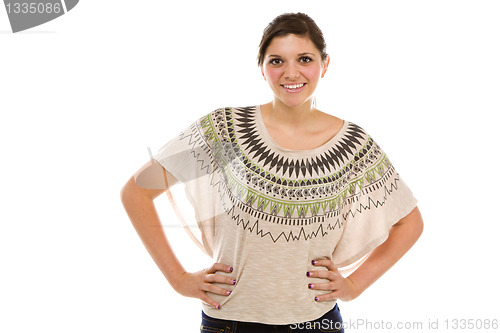 Image of Pretty Smiling Ethnic Female Portrait on White