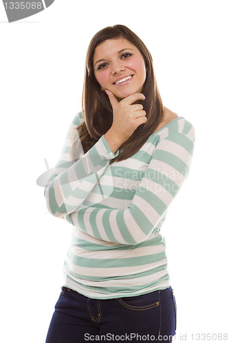 Image of Pretty Smiling Ethnic Female Portrait on White