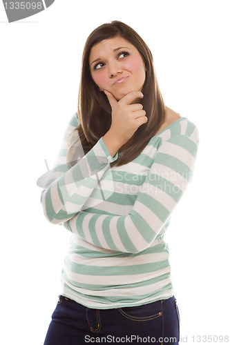 Image of Contemplative Ethnic Female with Hand on Chin