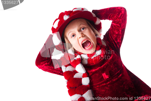 Image of Little girl wearing red and white hat