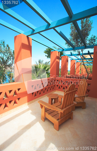 Image of tropical balcony with sea view