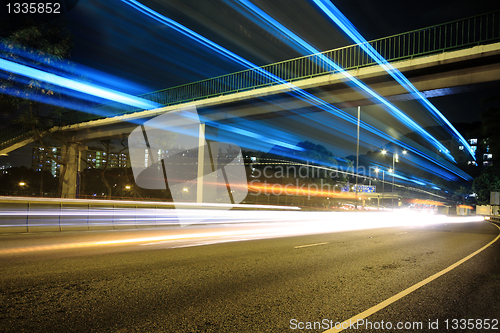 Image of traffic downtown at night