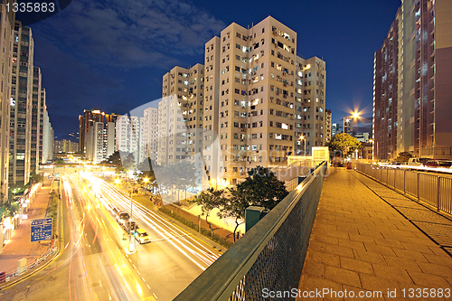 Image of Modern Urban City with Freeway Traffic at Night, hong kong