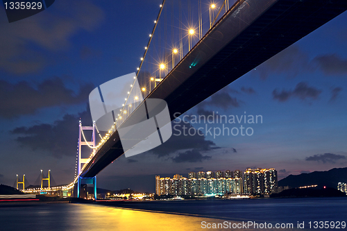 Image of Tsing Ma Bridge in Hong Kong at night 