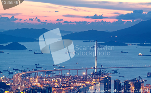 Image of highway bridge sunset in hong kong