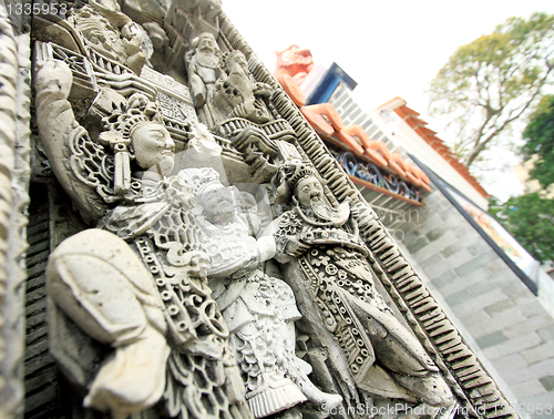 Image of Native molding art on wall in temple. 