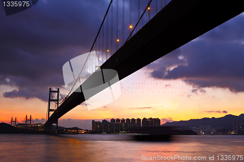 Image of traffic highway bridge at night in hong kong