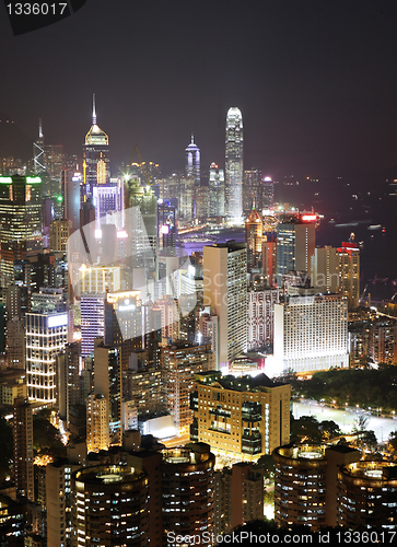 Image of Hong Kong with crowded buildings at night