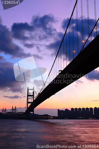 Image of traffic highway bridge at night in hong kong