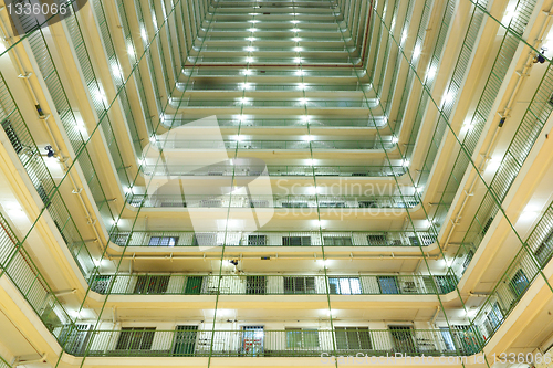 Image of apartment building at night