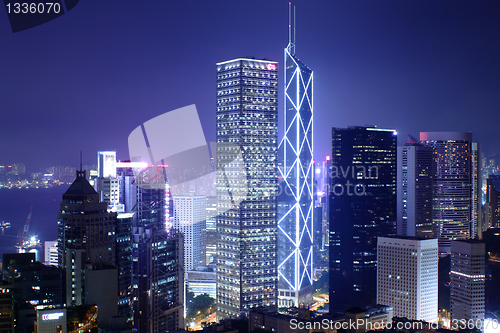 Image of office building at night in hong kong